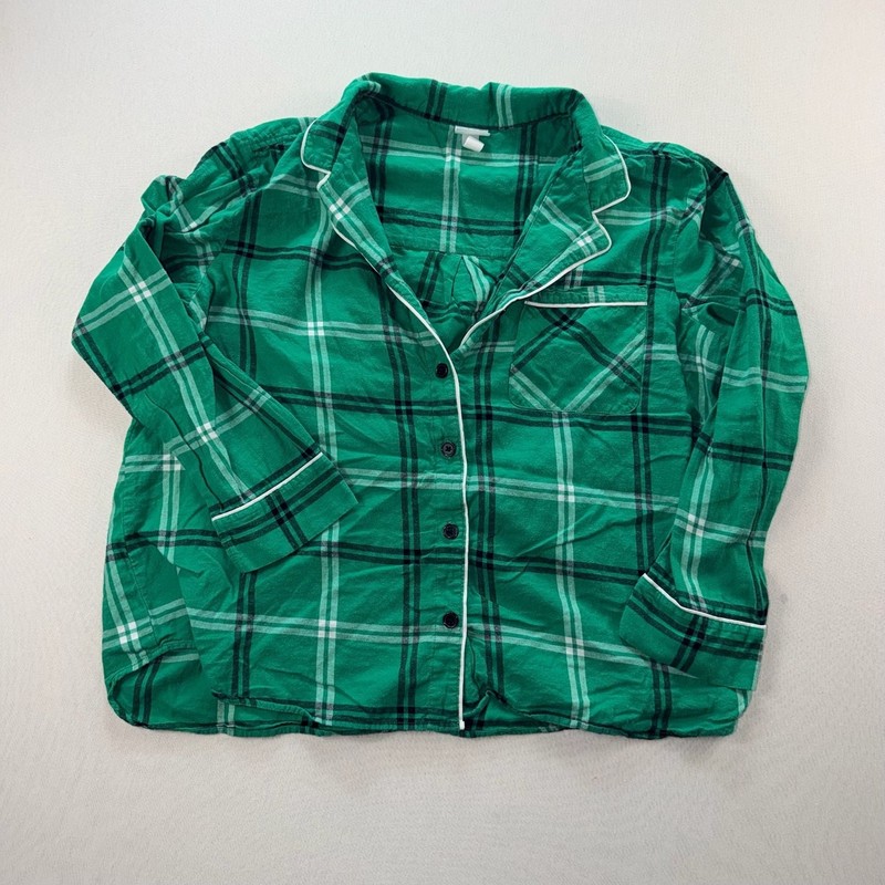 Wondershop Women's Green Plaid Button-Down Pajama Top Shirt XXL