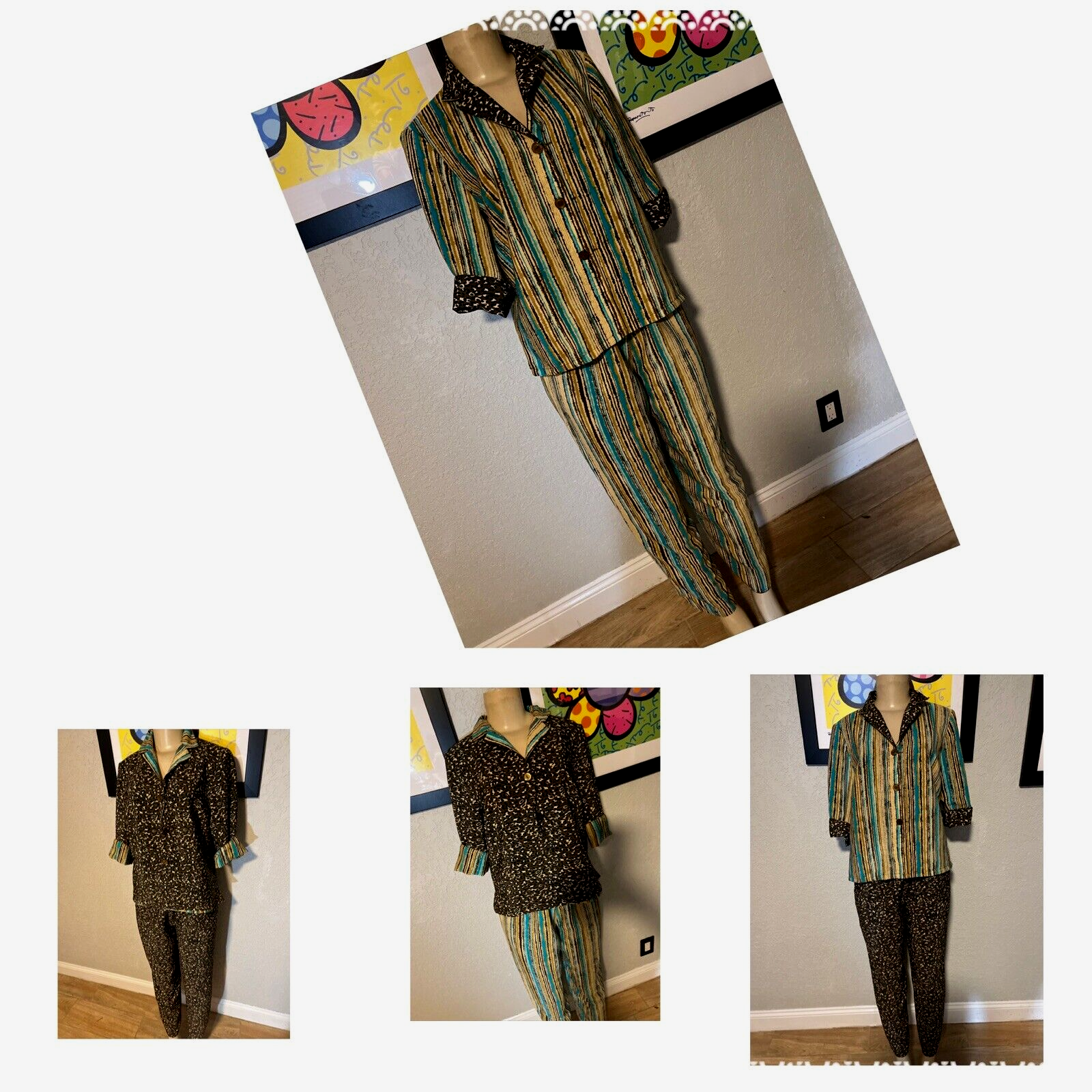 Vtg Leopard & Stripes Mix & Match PANTS & Top SET REVERSIBLE