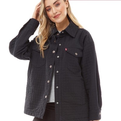 NWT Levi s Premium Quilted Shacket Jacket Black Snap Up Oversized Women Size XS 
