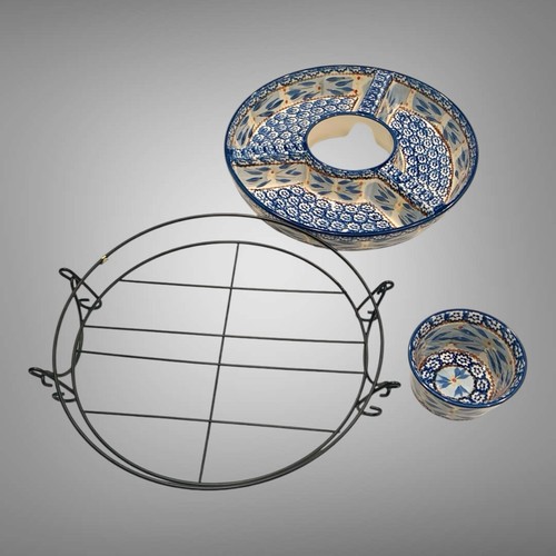 Temptations By Tara Old World Blue Chip Bowl/Plate W/ Dip Bowl And Stand