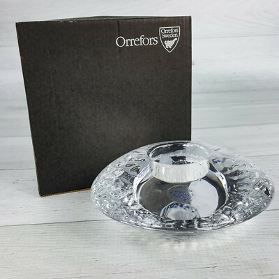 Orrefors Discus 5'' Crystal Votive Candle Holder Lars Hellsten Sweden 2lbs