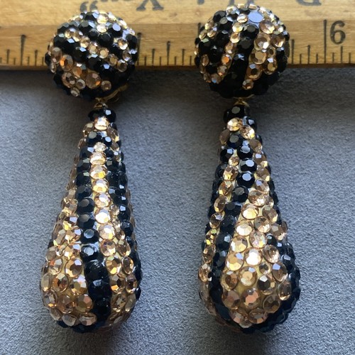 VINTAGE RICHARD KERR Gold And Black Crystal Dangle Clip On