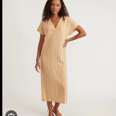 Marine Layer NWT Bali Tunic Dress - Gold Shadowy Stripe Linen Blend Size XL