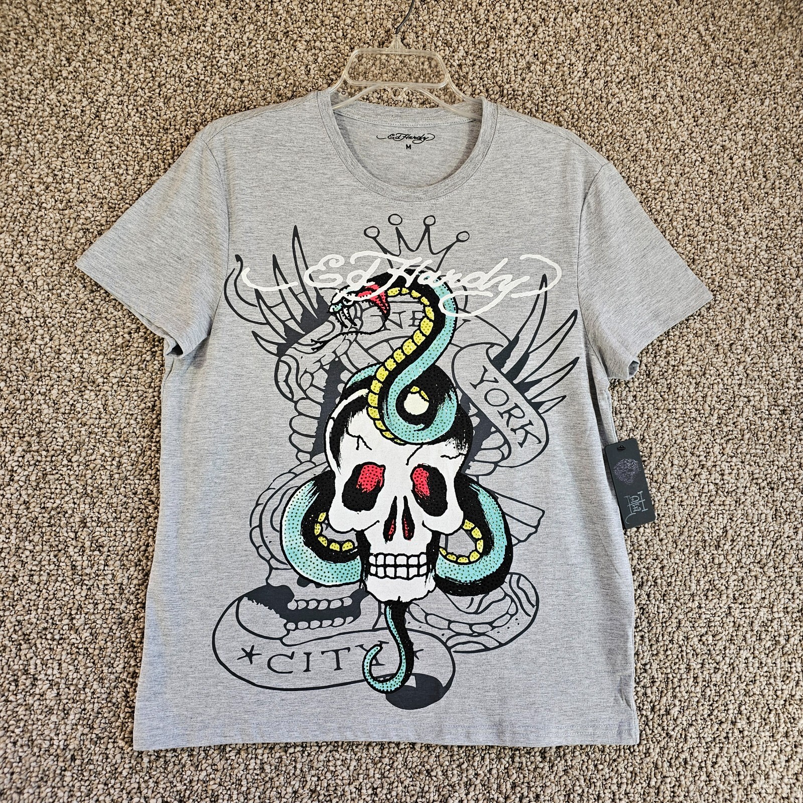 Ed Hardy T Shirt Mens Medium Short Sleeve Rhinestones Skull