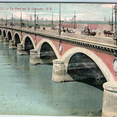 c1910s Bordeaux, France Le Pont sur la Garonne Bridge Street Carriages A357
