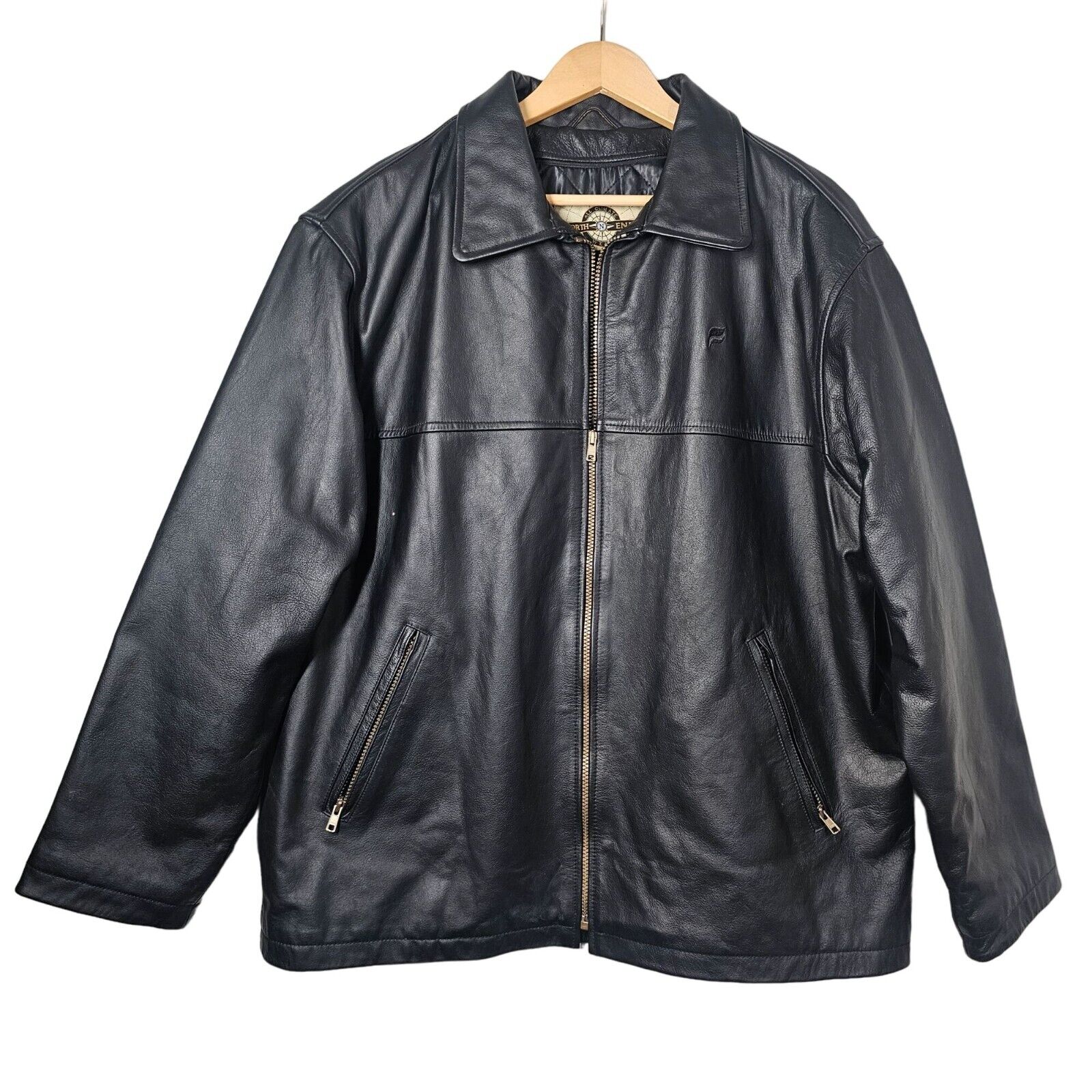 North End Mens Genuine Leather Jacket Black Polyester Quilted Lining Zip Heavy L North End Mens Genuine Leather Jacket Black Polyester Quilted Lining Zip Heavy L