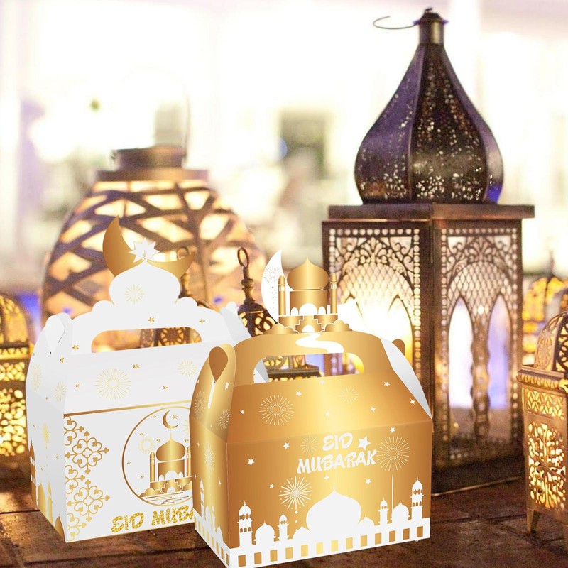 12pcs Eid Mubaraks Square Ribbon Boxes Ramadans Candy Chocolate Favour Gift Box