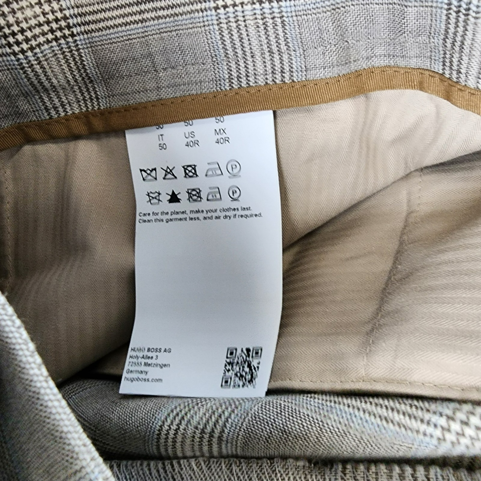 BOSS Camel Heston Wool Slim Fit Dress Pants Men's 40R Beige Plaid Button Zip - Picture 7 of 15