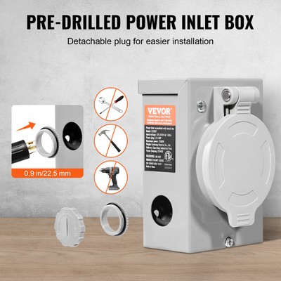 VEVOR 30 Amp Generator Cord and Power Inlet Box 40 FT NEMA L14-30P/L14-30R STW