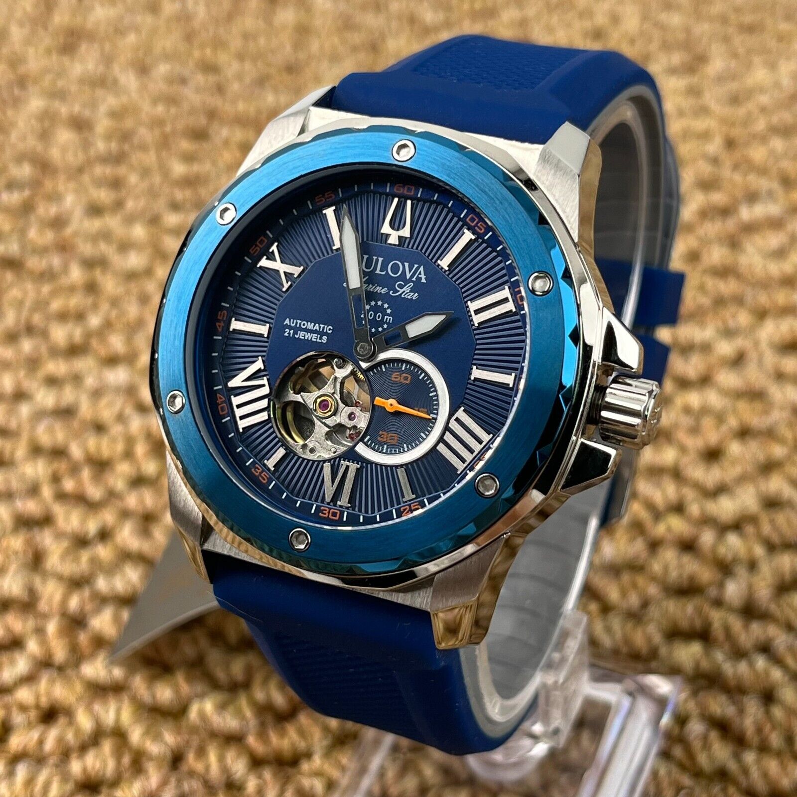 Bulova Marine Star Blue Dial Rubber Strap Stainless Steel Bulova Marine Star Blue Dial Rubber Strap Stainless Steel