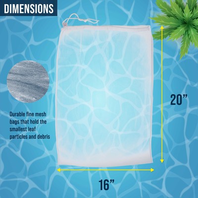 2 Fine Mesh Filter Net Bags for Leaf Vacuum Pool Cleaners 16" x 20", Replacement