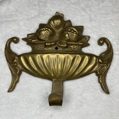 Solid Brass Victorian Wall Hook Basket Urn Wings Hanger