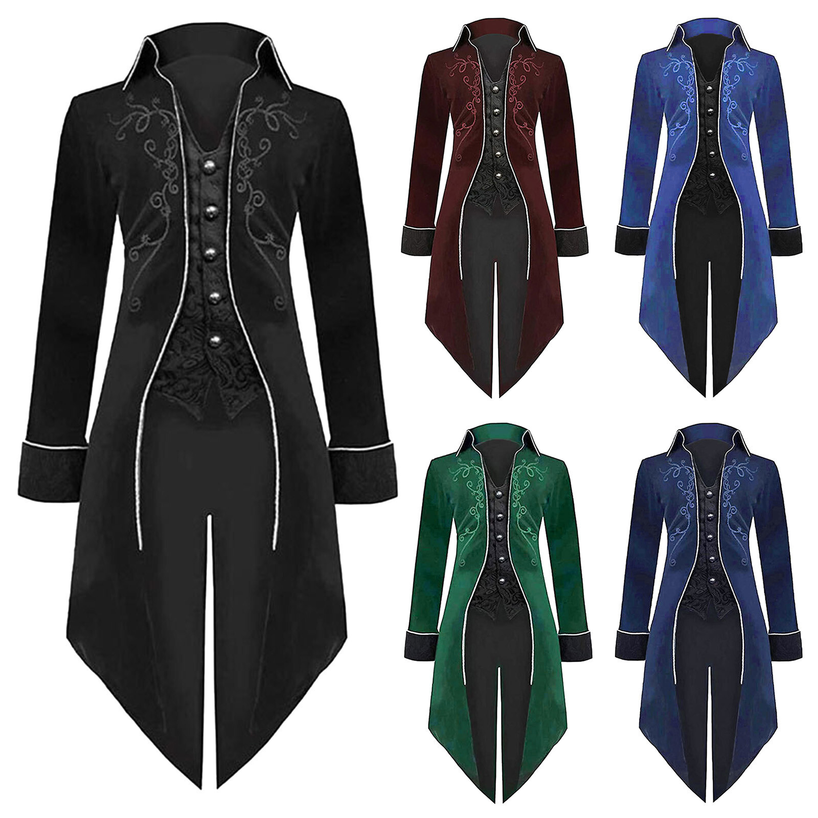 Retro Mens Gothic Jacket Steampunk Tailcoat Long Coat Halloween Medieval Costume