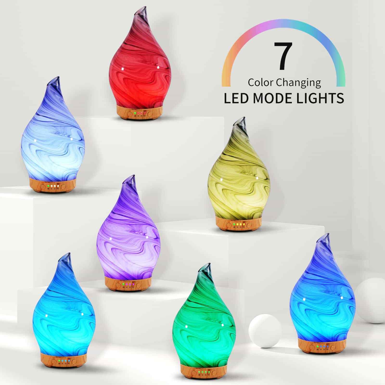 Porseme100ml Essential Oil Diffuser Glass Aroma Humidifier Ultrasonic  Ink 7 LED