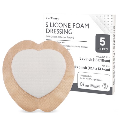 5 Pads Border Sacrum Foam Dressing 7"x7" Silicone Adhesive Box of 5 Dressings