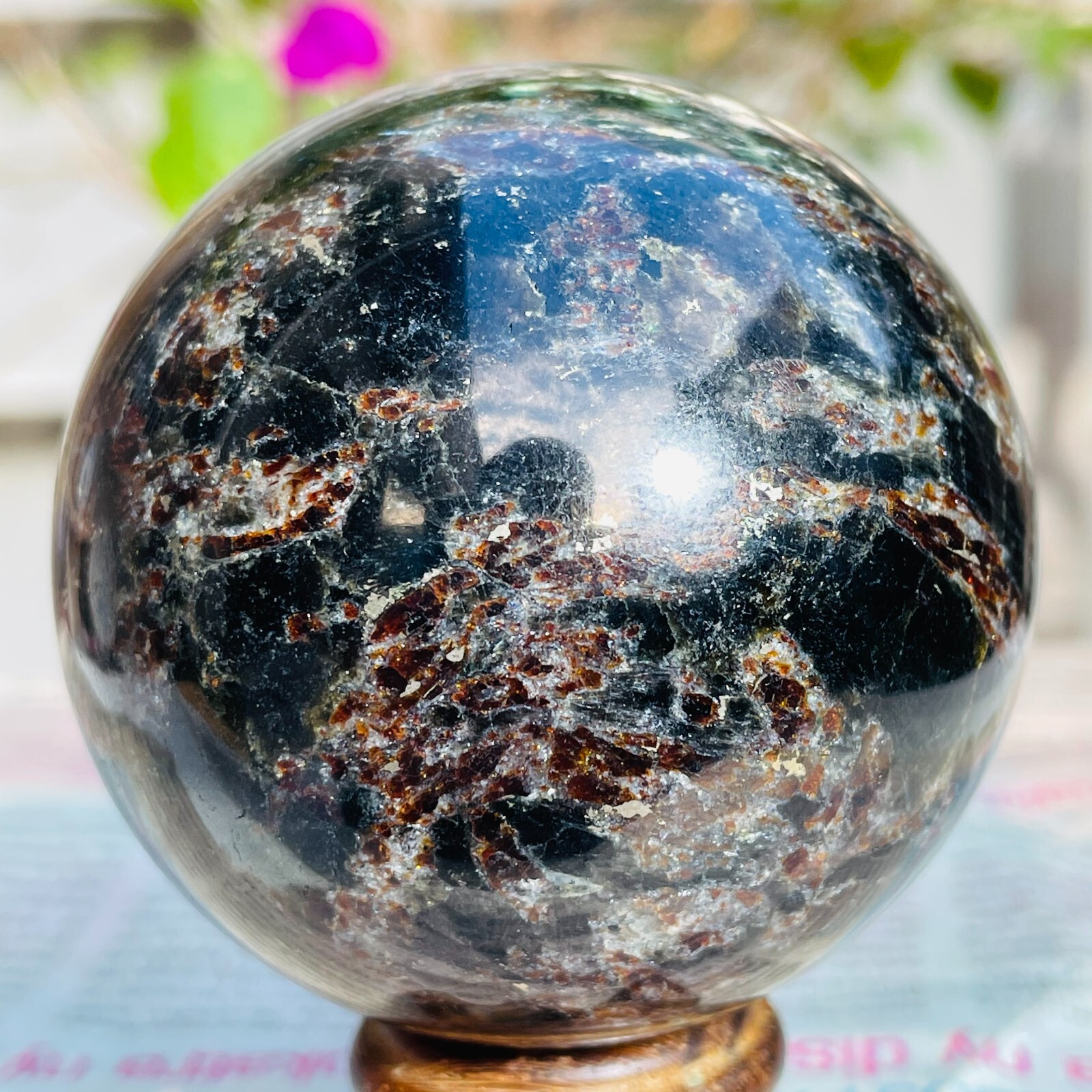 353g Natural Astrophyllite Fireworks Stone Quartz Crystal Sphere Ball Healing