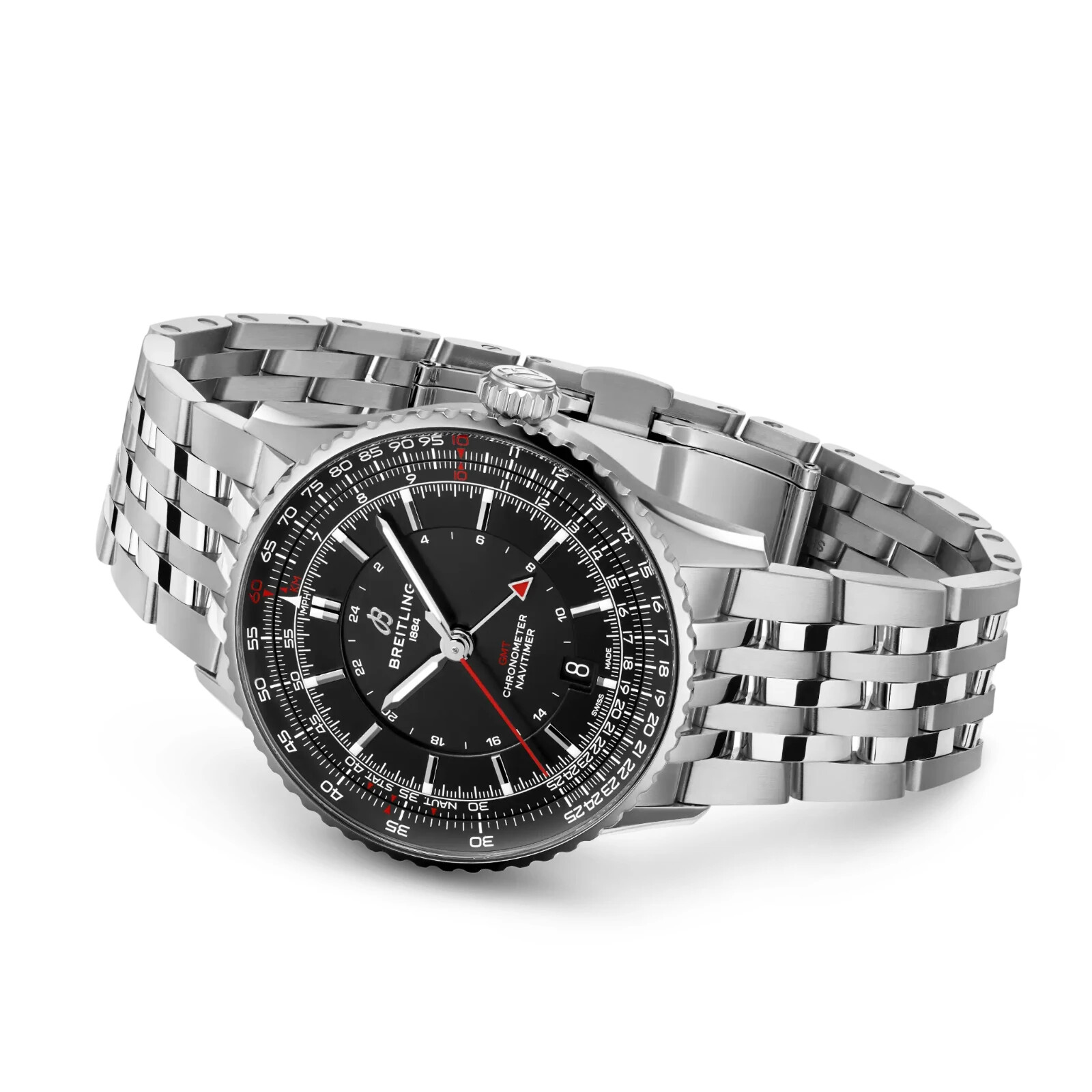 Pre-owned Breitling Navitimer Automatic Gmt 41mm Black Dial Watch A32310251b1a1