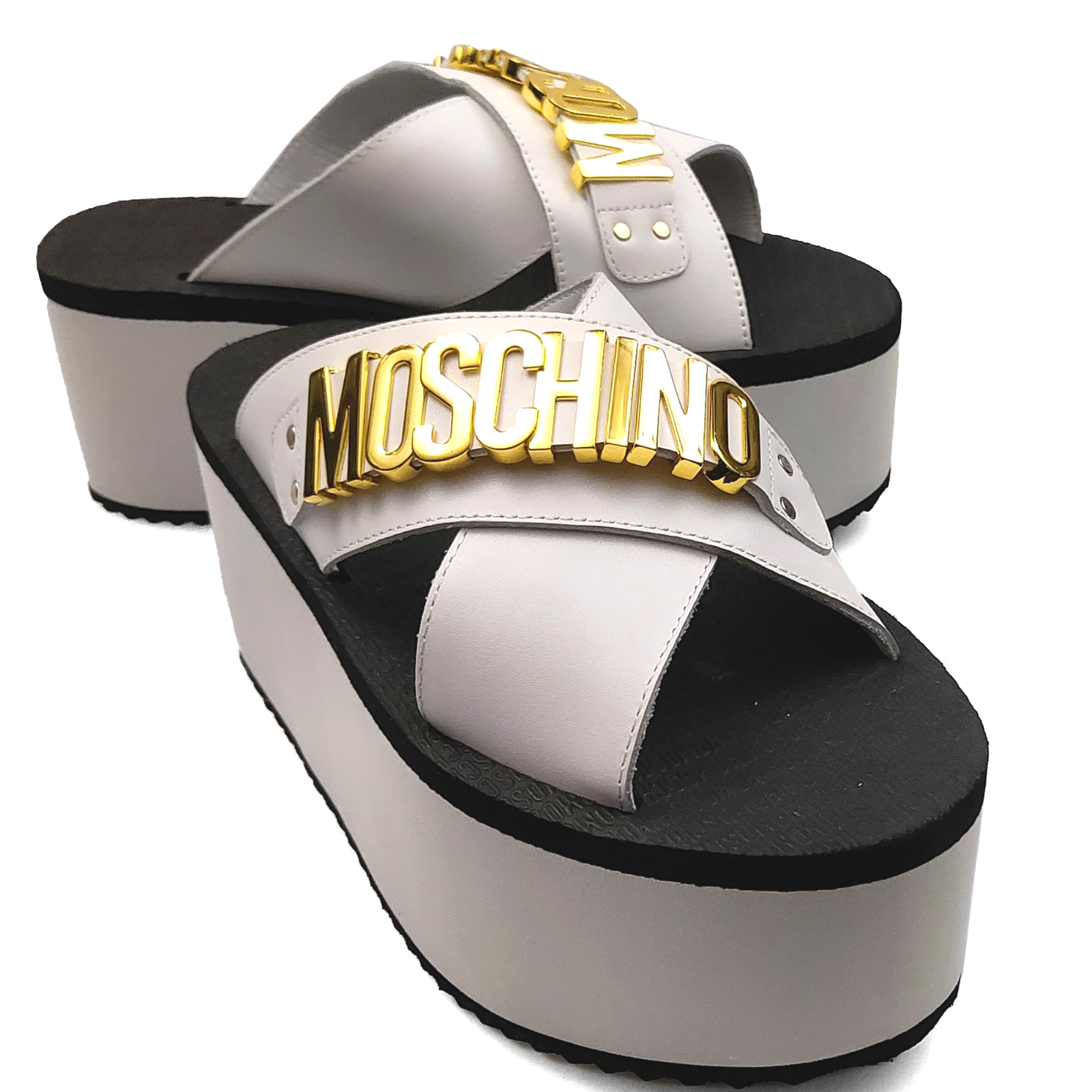 Moschino Taglia White Leather Women's Logo Platform Slide