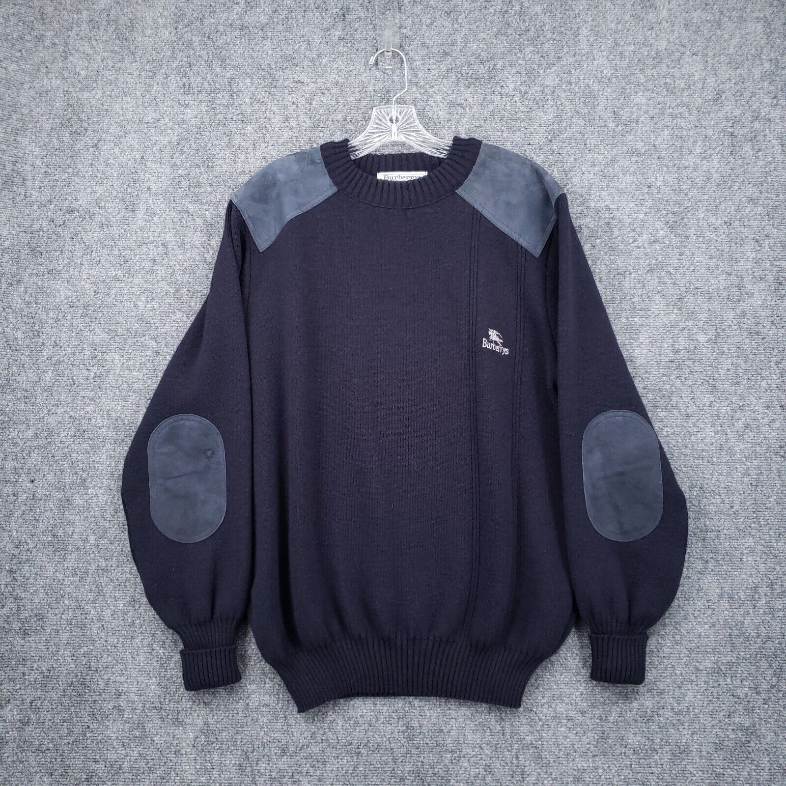 VINTAGE Burberrys Sweater Mens XL Blue Wool Elbow Commando VINTAGE Burberrys Sweater Mens XL Blue Wool Elbow Commando