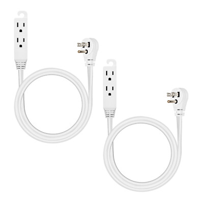 DEWENWILS 2 Pack 3 ft Extension Cord with Flat Plug 3 Grounded Outlets 16/3 Awg