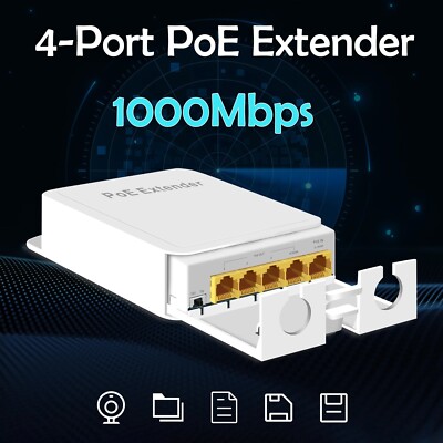 5 Port Gigabit Outdoor POE Extender 10/1000 Mbps 90W 1 in 4 Out PoE Repeater