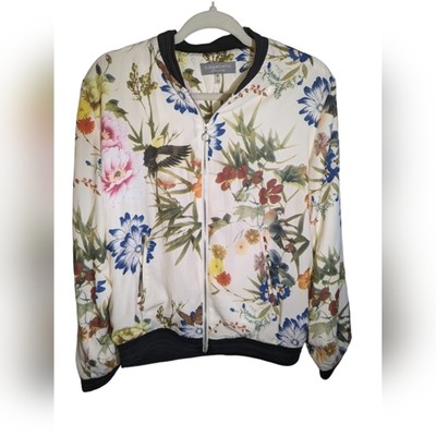 Bagatelle Silky Floral Print Lightweight Zip Front Bomber Jacket | Size M