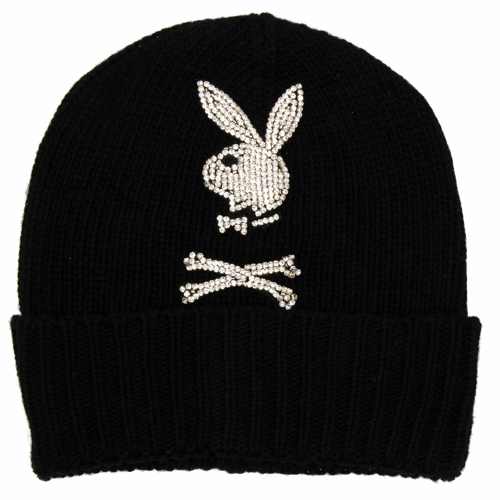 PHILIPP PLEIN x PLAYBOY Вязаная шапка-бини из шерсти, кашемира и кристаллов, черная 08422