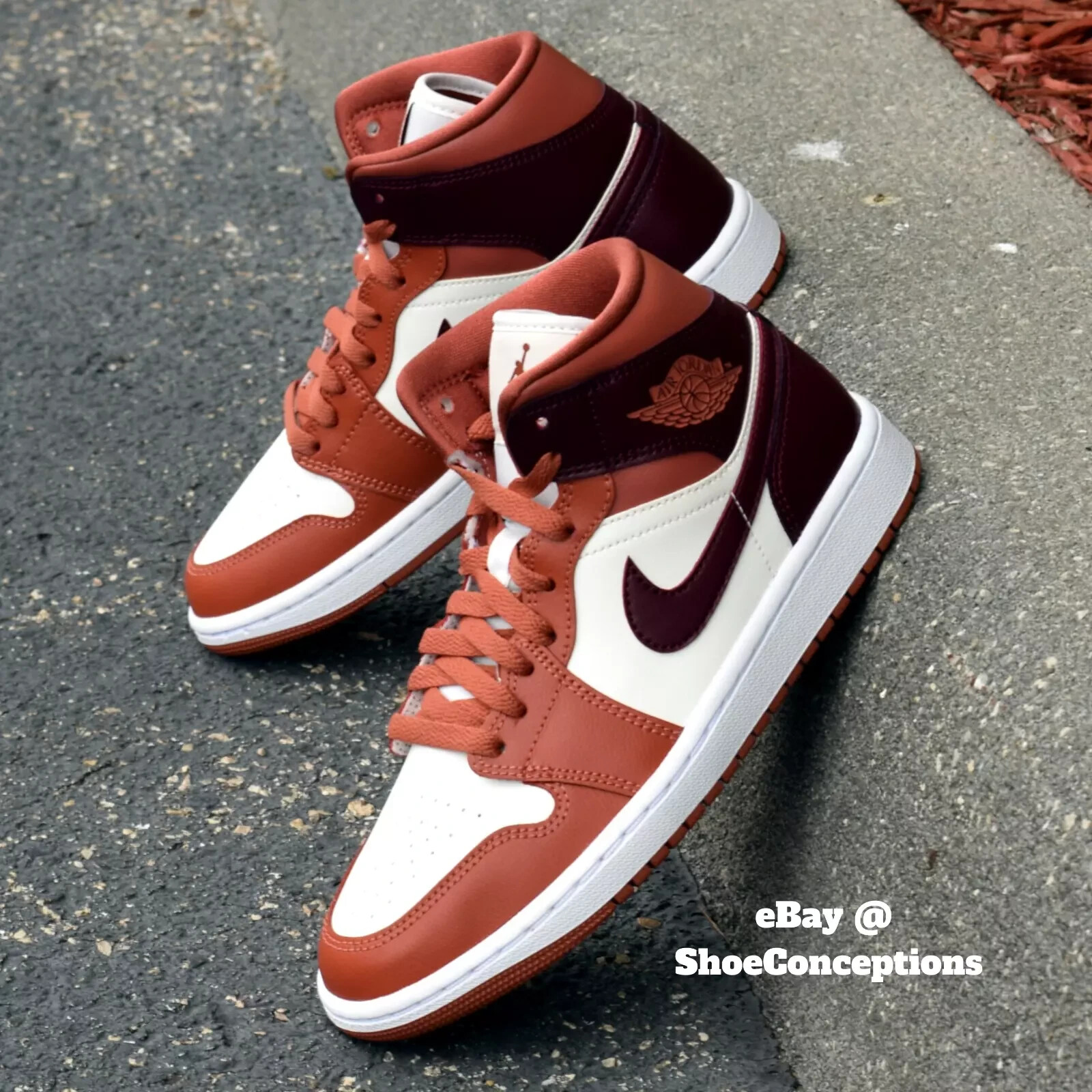 Nike Air Jordan 1 Mid Shoes Dusty Peach Night Maroon BQ6472