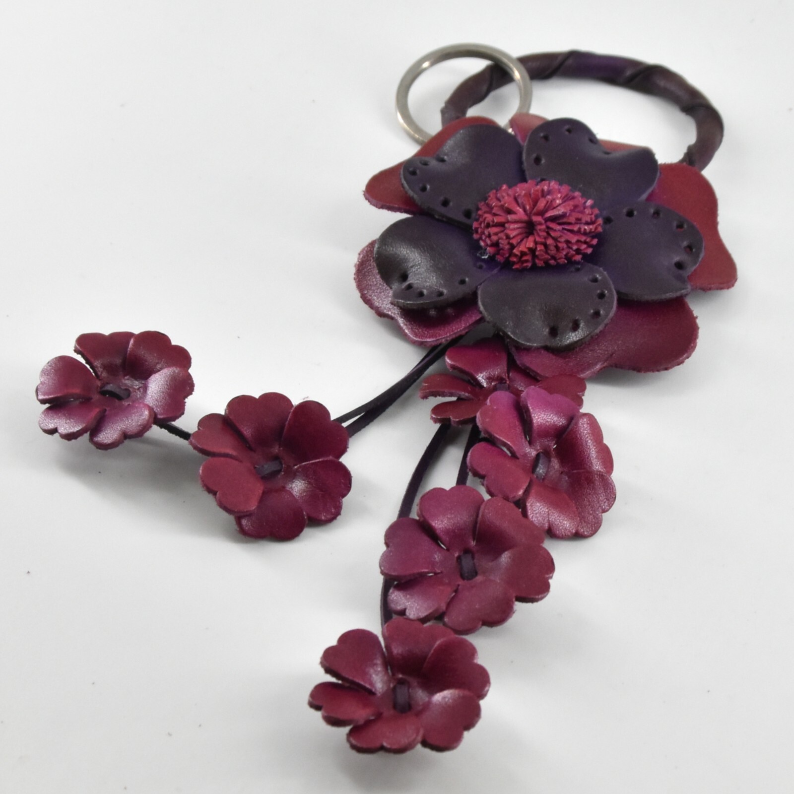 Big Leather Flower Keychain Thai Handmade Artificial Genuine