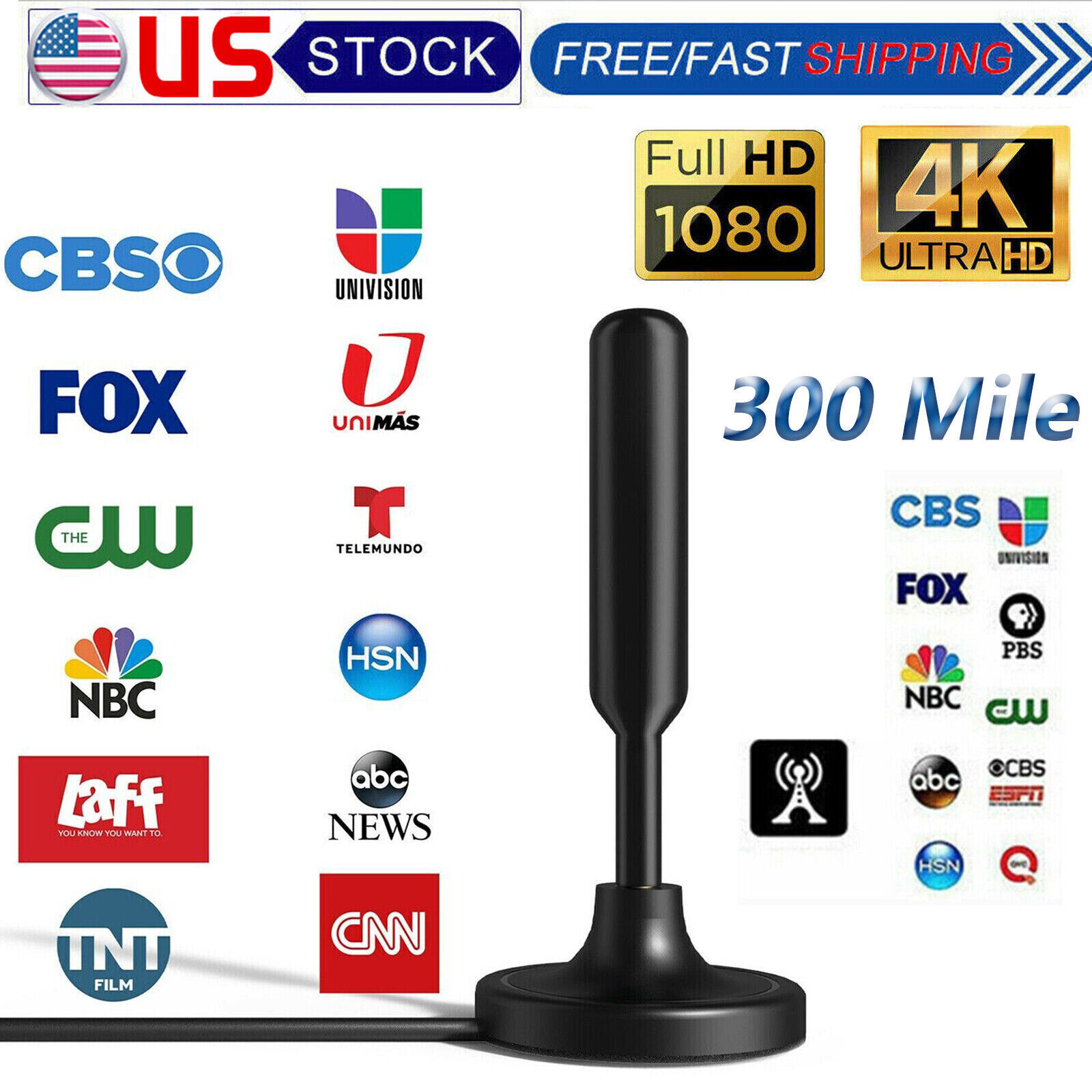 300 Miles Upgraded TV Antenna Digital HD Antenna Indoor HDTV