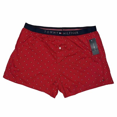 Tommy Hilfiger Woven Cotton Button Boxer Mahogany Print Slim Fit Size XL