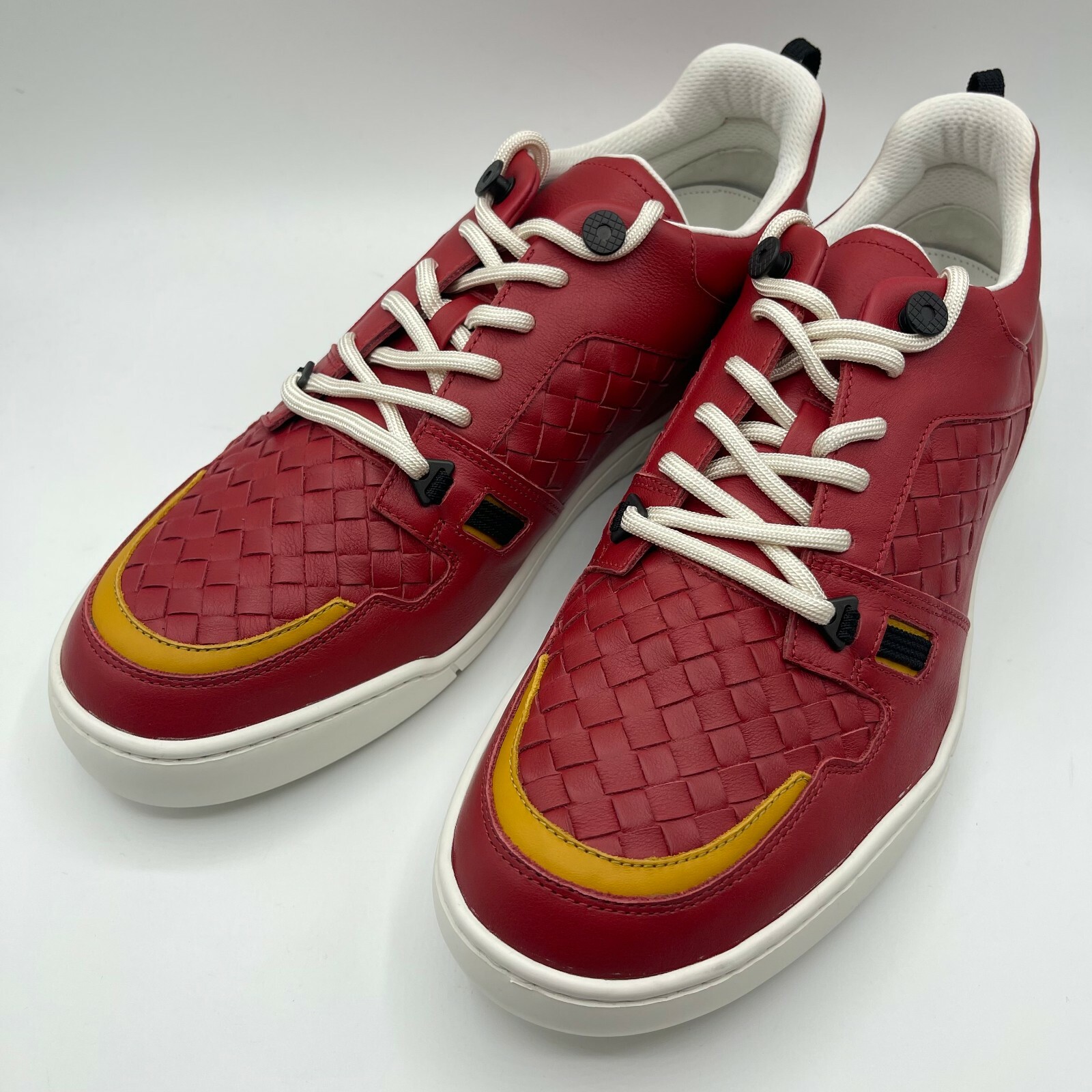 Pre-owned Bottega Veneta $750  Men's Red Leather Woven Lace Up Sneaker 46/us 13 496904 6501