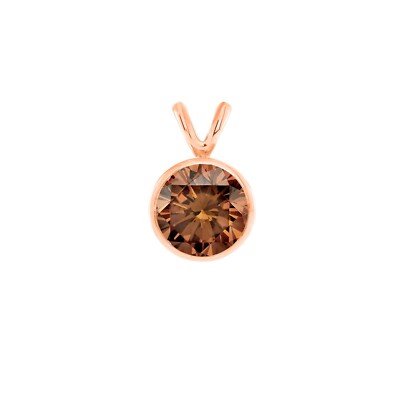 Pre-owned Shine Brite With A Diamond 2.25 Ct Round Cut Brown Solid Real 14k Rose Gold Bezel Pendant 18" Necklace In Pink