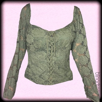 Self Esteem Vintage Fairy Cottagecore Green Lace Long Sleeve Top Size Medium
