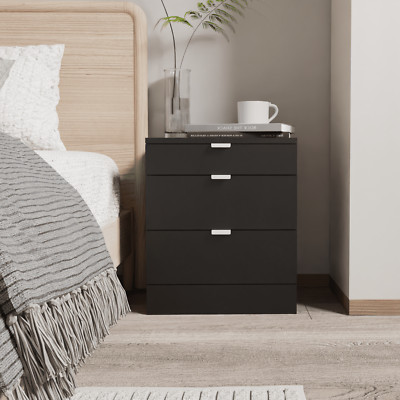 Modern 3 Drawers Bedside Table with Shelf Nightstand Bedroom Furniture Storage