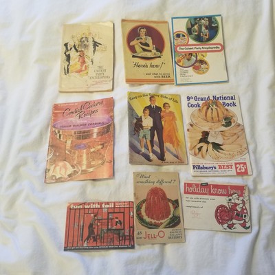 EARLY 1930'S-60'S RECIPES COOKBOOK LOT JELLO BEER WHISKEY PILLSBURY & MORE