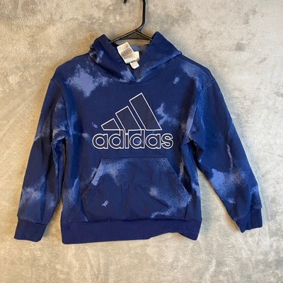 Adidas Hoodie Kids Size 8 Loose Fit Blue Acid Wash Logo EUC