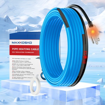 MAXKOSKO 18FT Self-Regulating Pipe Heating Tape with Thermostat  5w/ft 120V