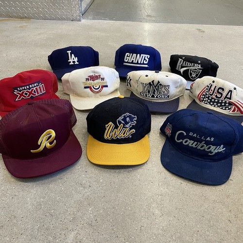 Vintage Sports Snapback Hat Lot of 10 90s MLB NFL Specialties Script
