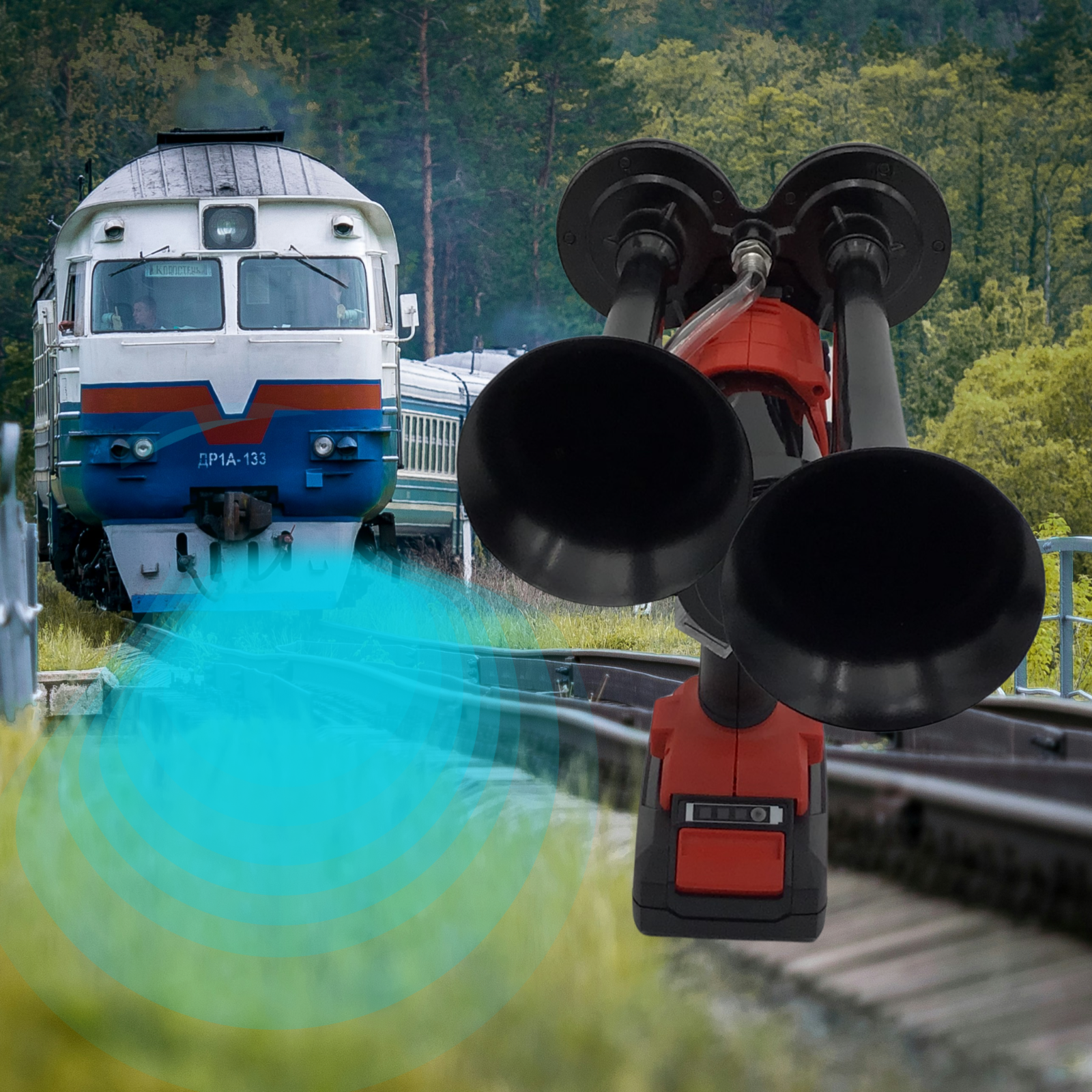 For Ryobi 18V  Drill Train Air Horn Dual Black Air Trumpets Double Loud Trumpet