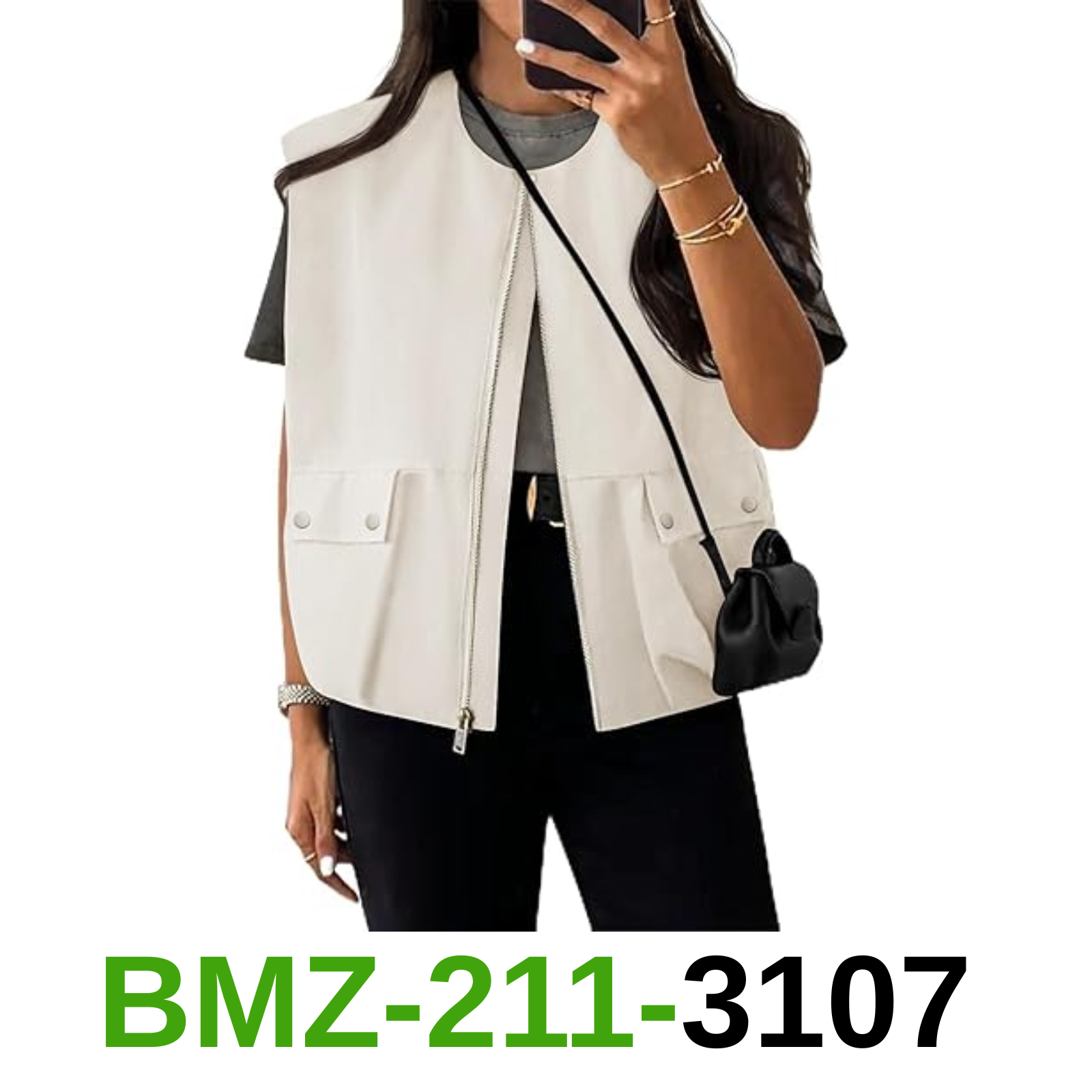 ZESICA Women's Oversized Zip Up Cargo Vest Causal Street Ruched Hem Sleeveless,M