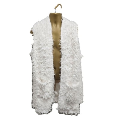 Cato Faux Fur Vest Womens XL Ivory Cream White 70's Funky Eclectic Gorpcore Chic