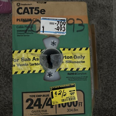 Southwire 56917749 1000 ft. Blue 24/4 CAT5e CMP (Plenum) Data Cable