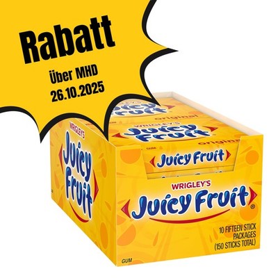 Wrigley's Juicy Fruit Kaugummi, 10 Päckchen (150 Stück) - MDH: 08.11.2025