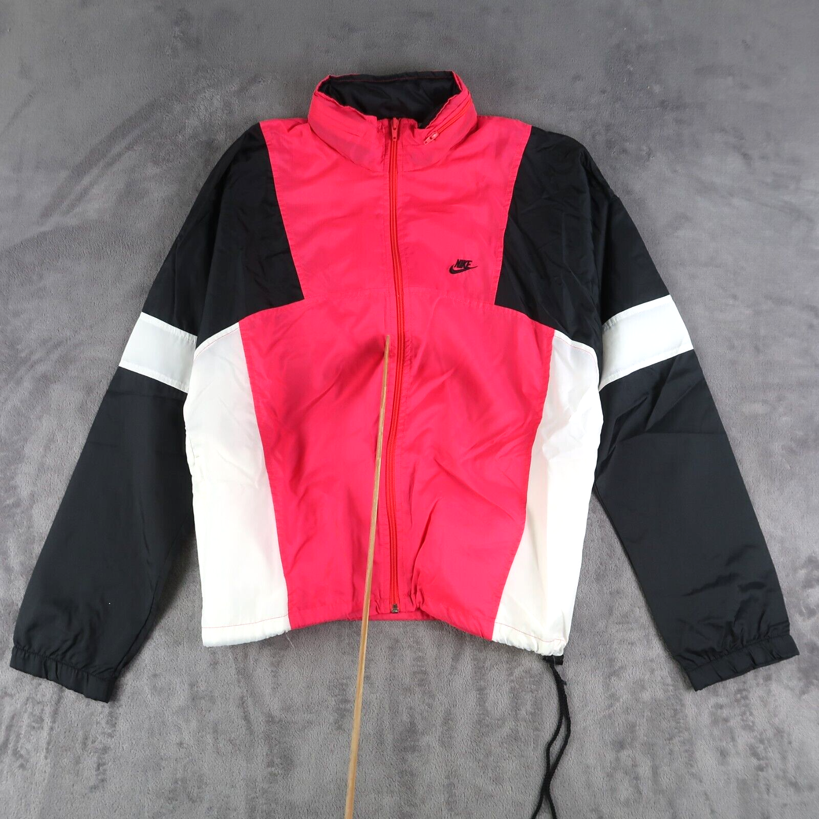 【Y2K】NICOLEフード付きワインレッドジャケット Vintage Nike Red Jacket Swoosh Logo Zip Up 90's Men's Large
