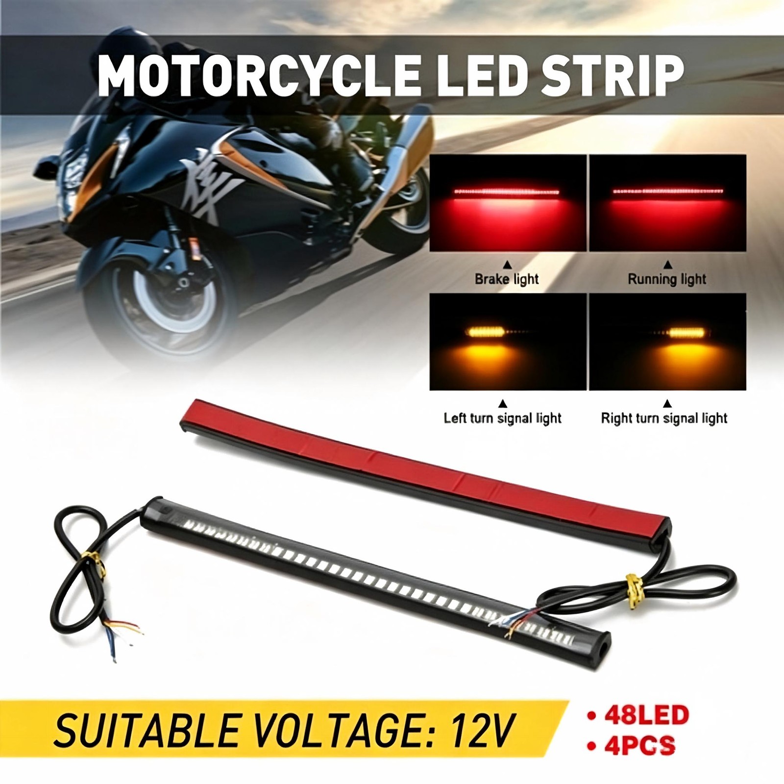 4Pcs Motorcycle 48 LED 12V Light Strip Turn Signal Tail Brake for Electra Glide