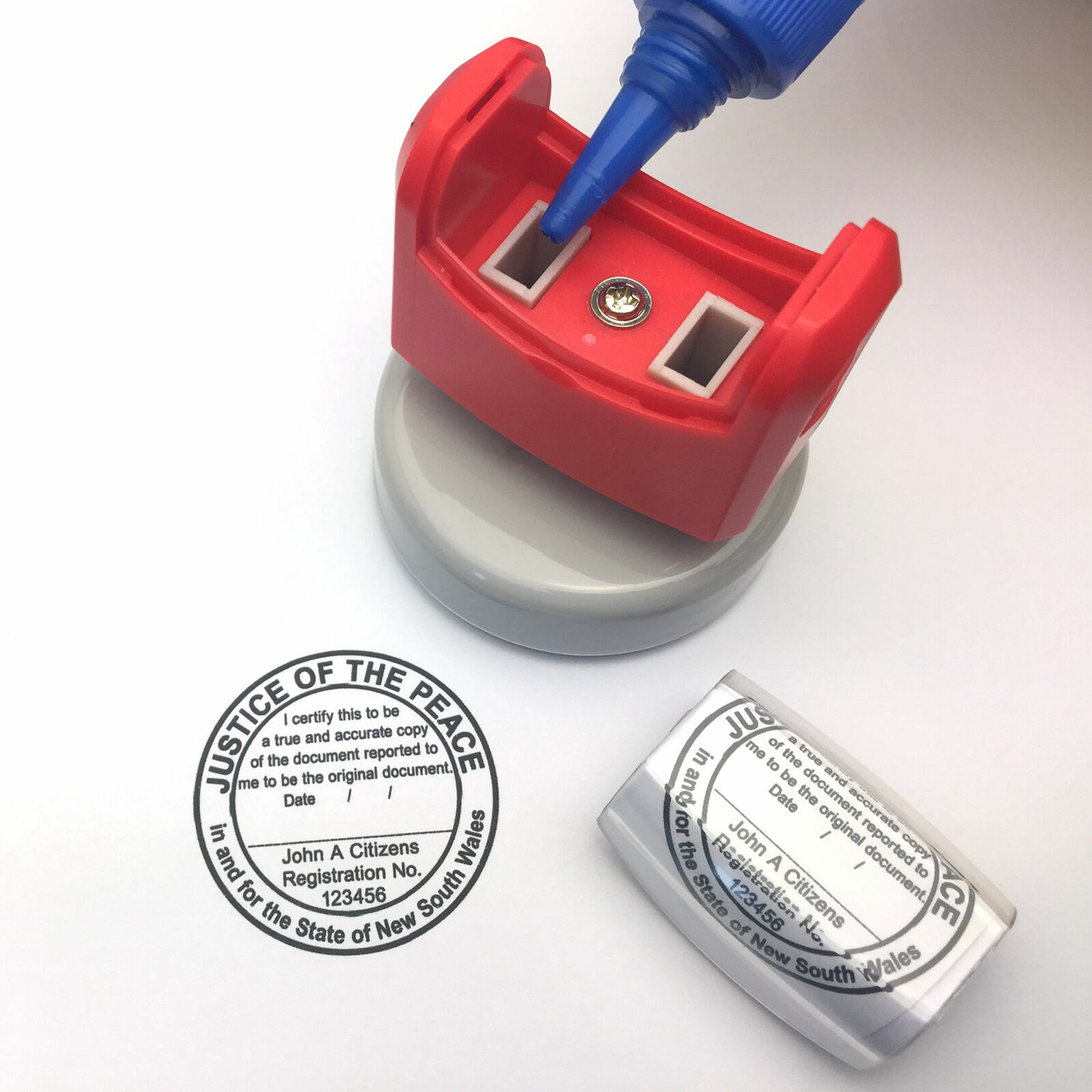 JP JUSTICE OF THE PEACE NSW Custom Flash Stamp Self Inking Refillable 48mm Large - Picture 3 of 3