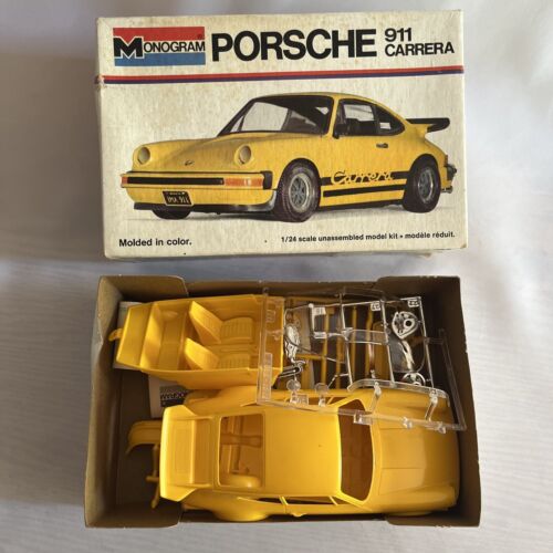 Porsche 911 Carrera Monogram 1/24 Scale Model Kit Molded In Yellow Vintage 1976! Porsche 911 Carrera Monogram 1/24 Scale Model Kit Molded In Yellow Vintage 1976!