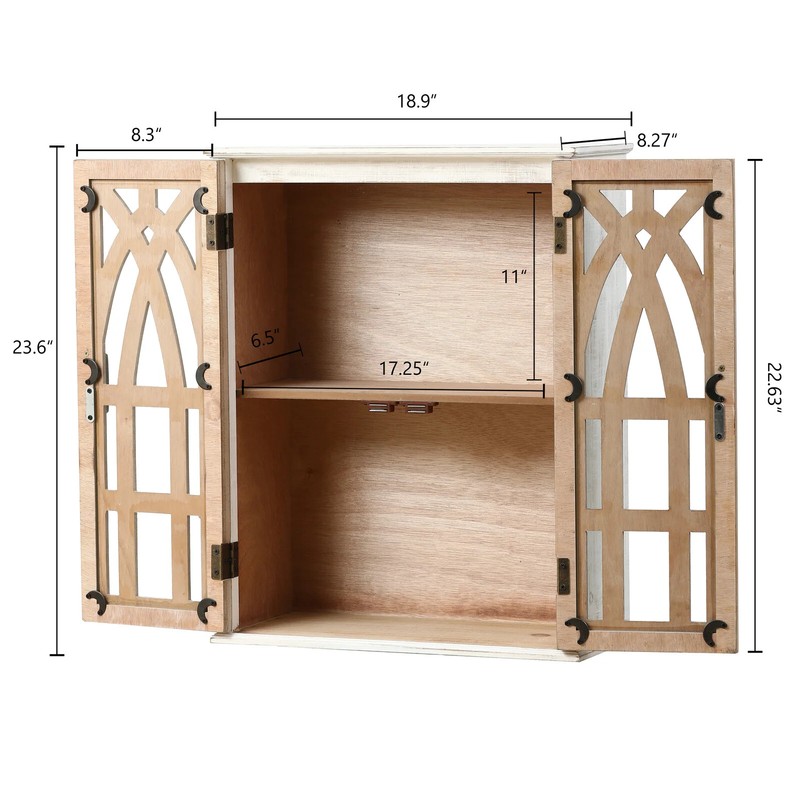 Farmhouse Wall Storage Cabinet with 2 Glass Panel Doors Shelves Bathroom Kitchen