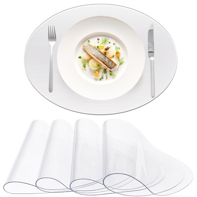 4 Pcs Clear Plastic Placemats 13 x 19 Inch Oval 2 mm Thick Table Protector Cl...